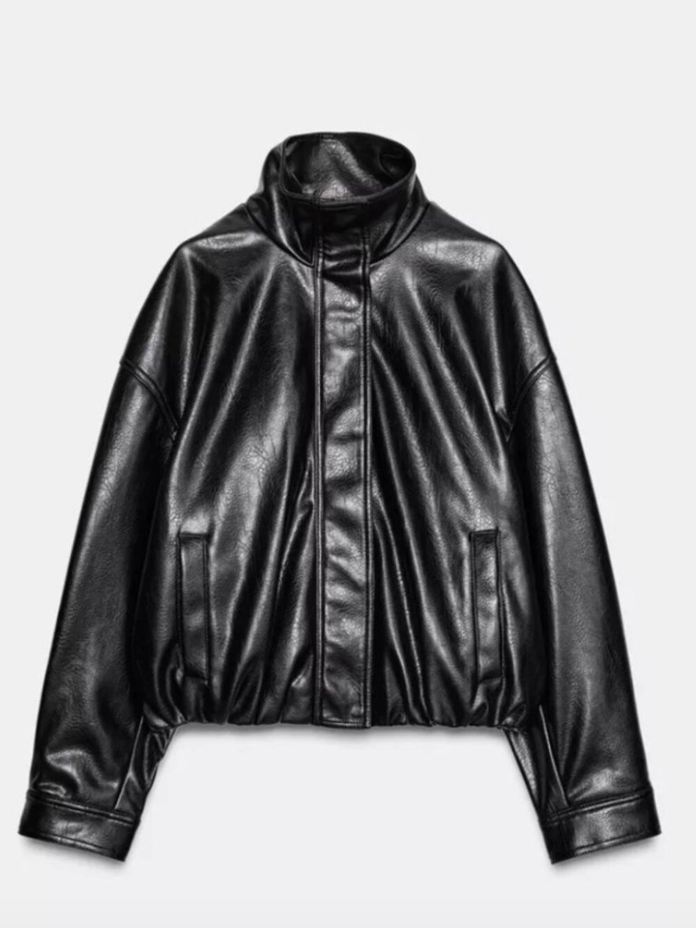 ZARA Faux Leather Volume Jacket Black Size M Oversized Moto Style